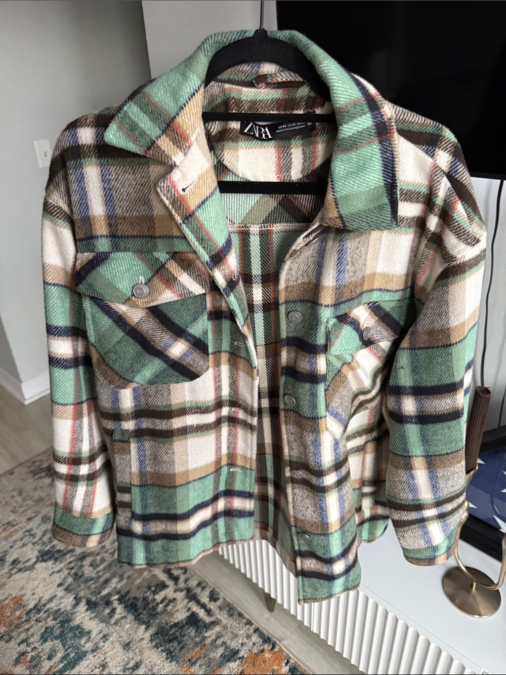 Zara Mint Green and Tan Plaid Jacket
